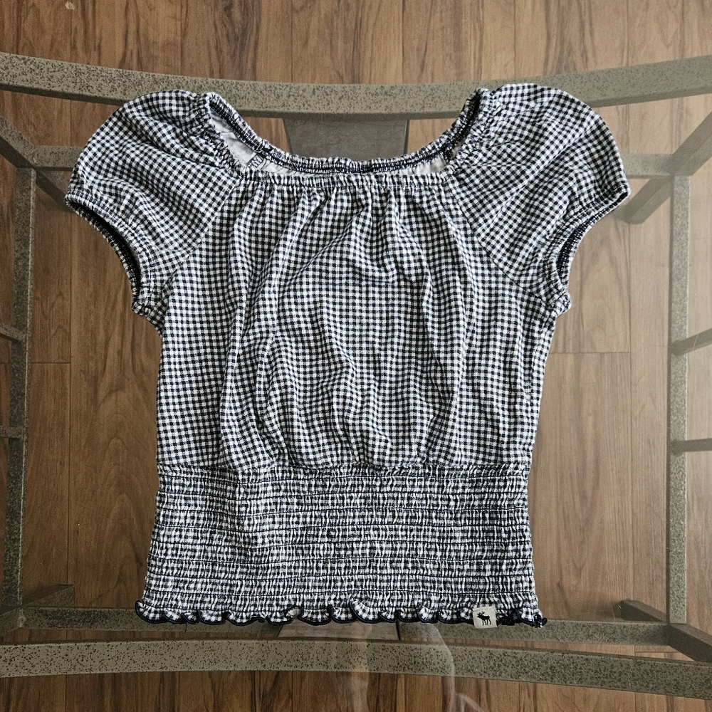 A&F Kids Blue Gingham Smock Top